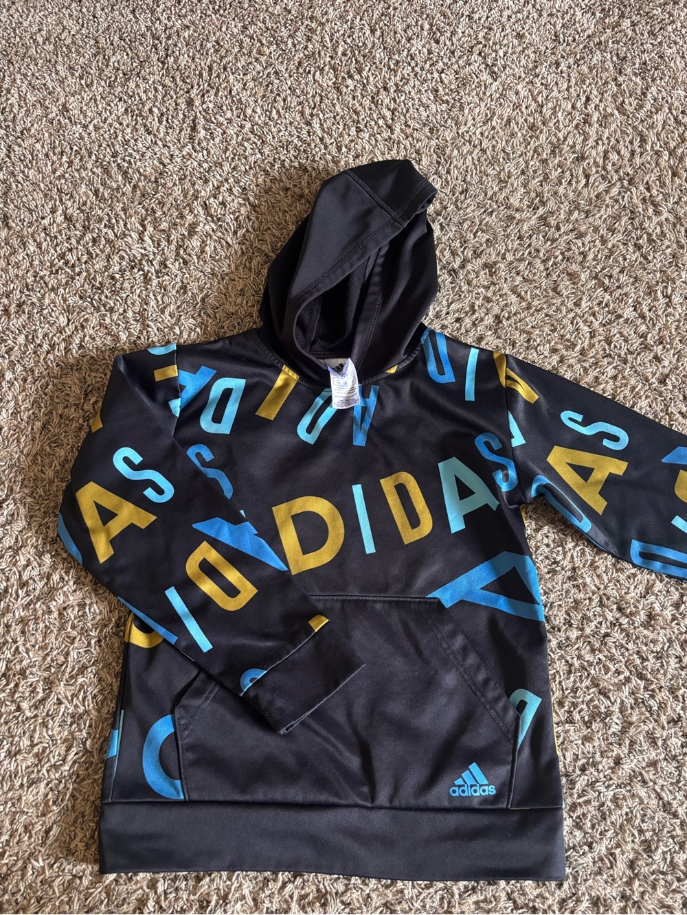 adidas Hoodie Youth Large 10-12 Black Blue Gold Graphic hoodie